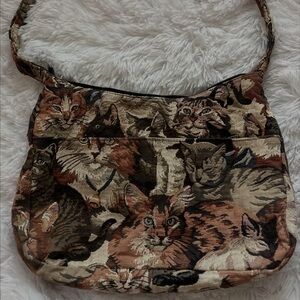 Cat Print Tapestry Shoulder Bag